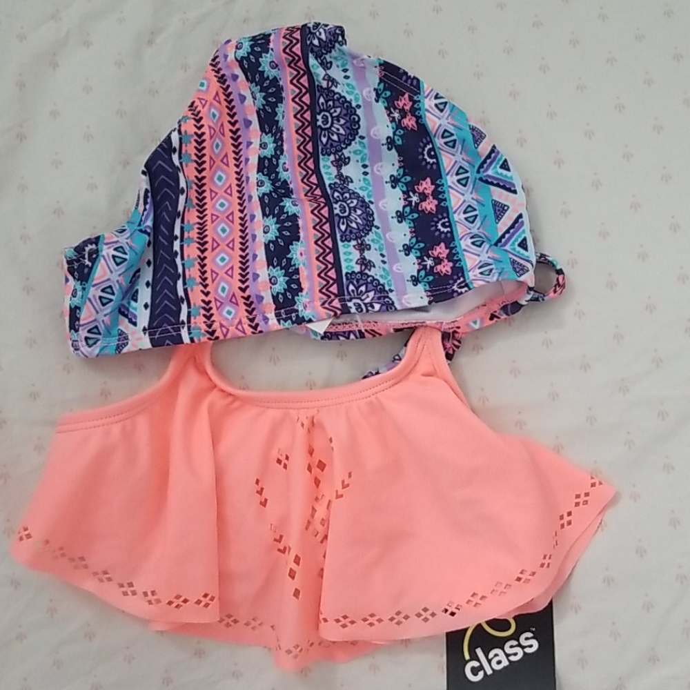Coral pink purple ruffle bikini swim suit